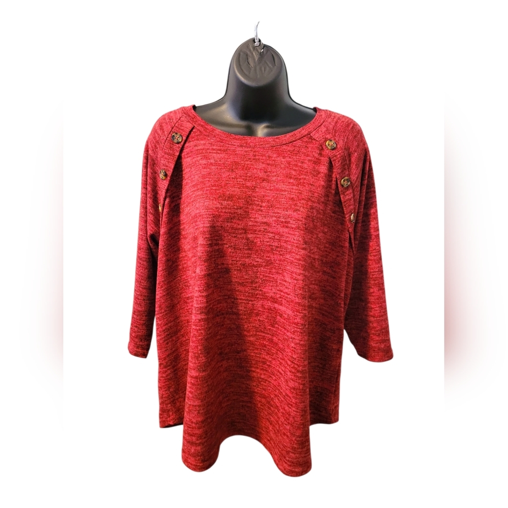 Women's Red Button-Accent Knit Top XL lightweight sweater